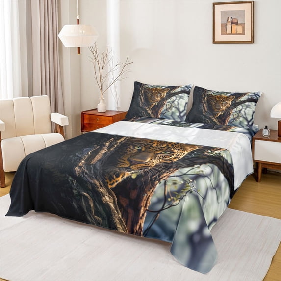Feelyou 3D Leopard Animal Twin Sheet Sets, Wildlife Cheetah Bedding, 3-Piece