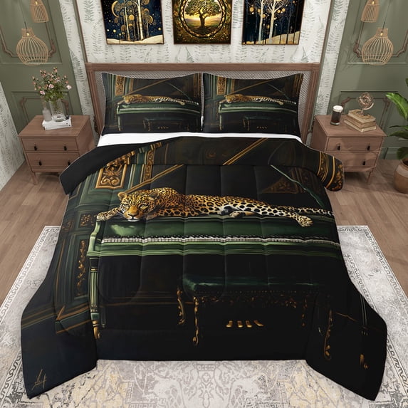 Feelyou 3D Leopard Cheetah Full Size Comforter Sets, Retro Western Fashion Bedding Comforter Set, Kawaii Jungle Animal Reversible Bedding Sets, Ultra Soft Bedroom Decor, 3 Pieces
