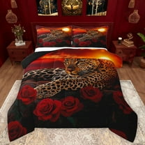 Feelyou 3D Leopard Wildlife Bedding Comforter Set, Jungle Cheetah Twin Comforter Sets, Romantic Anniversary Rose Reversible Bedding Set, Ultra Soft Bedroom Decor, 2pcs