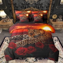 Feelyou 3D Leopard Wildlife Twin Bedding Sets 7-Piece, Jungle Cheetah Bedding Comforter Set, Romantic Anniversary Rose Reversible Sheet Sets, Ultra Soft Bedroom Decor