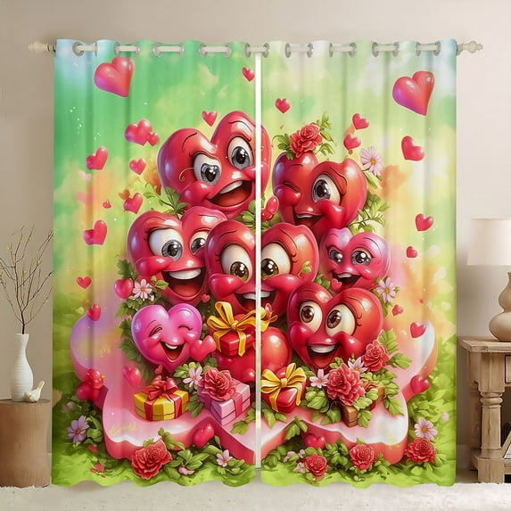 Feelyou 3D Love Heart Curtains Pack of 2 (42x84 Each) for Teens, Valentine's Day Gifts Curtains Blackout, Funny Cartoon Style Bedroom Curtains, Window Curtains Home Decor