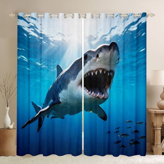 Feelyou 3D Marine Shark Curtains Pack of 2 (52x84 Each), Sea Animal Window Curtains