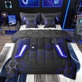 thumbnail image 1 of Feelyou 3D Navy Gamepad Bedding Comforter Set 7pcs for Boy, Video Games Controller King Bedding Sets, Neon Gradient Honeycomb Reversible Bed Sheets, Microfiber Bedroom Decor, 1 of 9