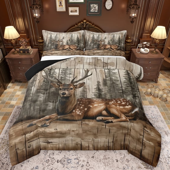 Feelyou 3D Reindeer Moose Bedding Comforter Set, Rustic Farmhouse Animal Twin Comforter Sets, Vintage Lake House Reversible Bedding Set, Lightweight Room Decor, 2-Piece