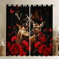 thumbnail image 1 of Feelyou 3D Reindeer Moose Black Out Curtains for Women, Rustic Red Rose Flower Curtains Pack of 2 (42x63 Each), Anniversary Theme Bedroom Curtains, Blackout Curtains Bedroom Decor, 1 of 6
