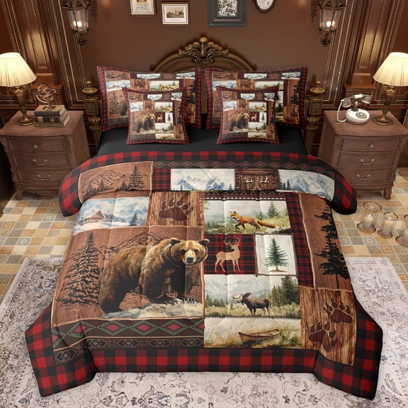 Feelyou 3D Rustic Bear Twin Bedding Sets 7-Piece, Hippie Tribal Aztec Bedding Comforter Set, Western Farmhouse Animal Reversible Sheet Sets, Luxury Bedroom Decor