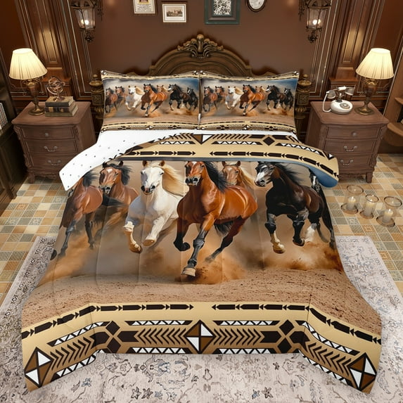 Feelyou 3D Rustic Horse Bedding Comforter Set, Hippie Bohemian Aztec Twin Comforter Sets, Farmhouse Western Animal Reversible Bedding Set, Breathable Home Decor, 2-Piece