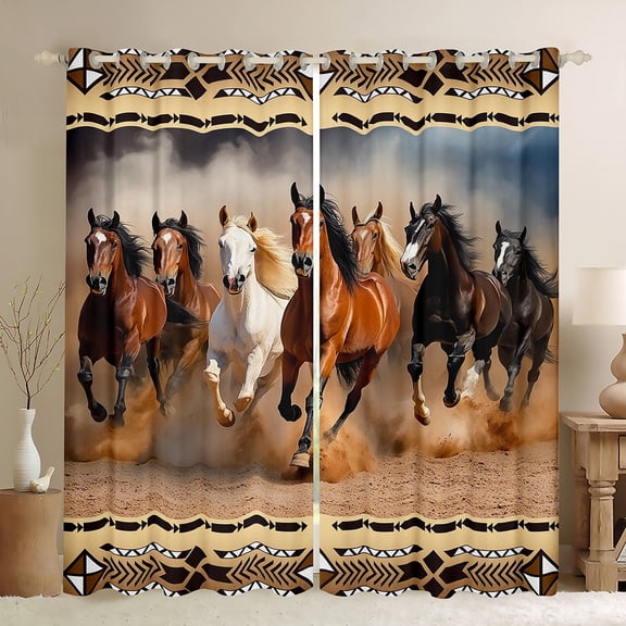Feelyou 3D Rustic Horse Black Out Curtains, Hippie Bohemian Aztec Curtains Pack of 2 (42x63 Each), Farmhouse Western Animal Bedroom Curtains, Blackout Curtains Home Decor