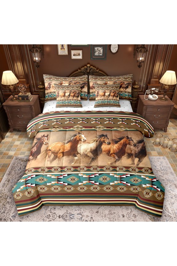 3D Rustic Horse Twin Bedding Sets 7-Piece, Hippie Boho Aztec Bedding Comforter Set