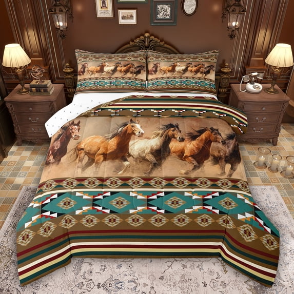 Feelyou 3D Rustic Horse Twin Comforter Sets, Hippie Boho Aztec Bedding Set, 2-Piece