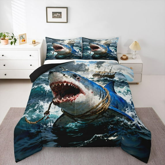 Feelyou 3D Sea Shark Child Twin Comforter Sets, Hunting and
