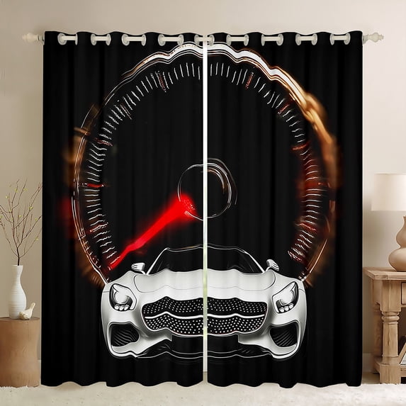 Feelyou 3D Sport Car Blackout Curtains Set of 2 (52x84 Each) for Boy, Modern Speed Sports Player Window Curtains, Black White Automobile Curtains and Drapes, Blackout Curtains Home Decor