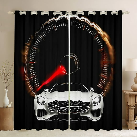 Feelyou 3D Sport Car Curtains Pack of 2 (42x84 Each) for Boy, Modern Speed Sports Player Curtains Blackout, Black White Automobile Bedroom Curtains, Blackout Curtains Home Decor