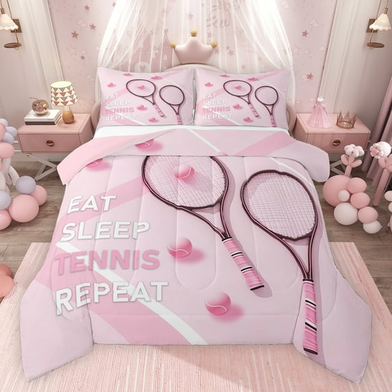 Feelyou 3D Tennis Print Bedding Comforter Set for Kids, Modern Sports Game Twin Comforter Sets, Kawaii Pink Ball Reversible Bedding Set, Microfiber Bedroom Decor, 2-Piece