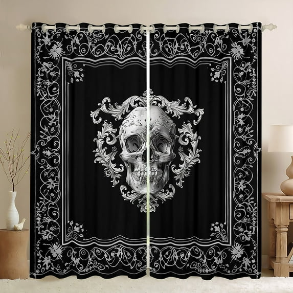 Feelyou 3D Tribal Skull Curtains Pack of 2 (42x84 Each) for Teen, Vintage Bohemian Damask Curtains Blackout, Mandala Flower Floral Bedroom Curtains, Window Curtains Home Decor