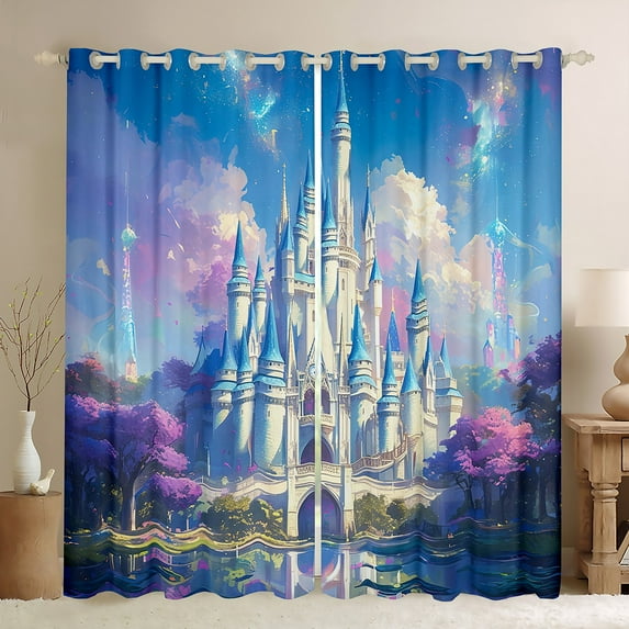 Feelyou 3D Western Castle Blackout Curtains Set of 2 (52x84 Each) for Kids, Dreamy Stars Galaxy Window Curtains, Kawaii Princess Curtains and Drapes, Black Out Curtains Decor