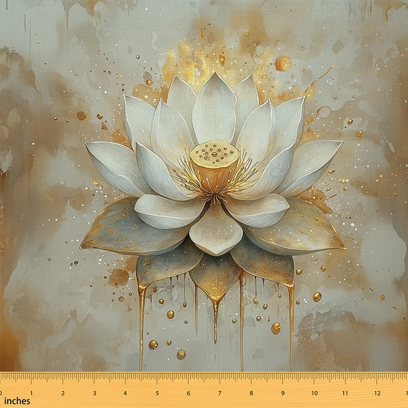 Feelyou 3D White Lotus Fabric by the Yard 1 Yard for Girls, Rustic Lake Floral Room Decor Fabric by the Yard, Watercolor Artwork Fabric for Sewing, Microfiber Bedroom Decor