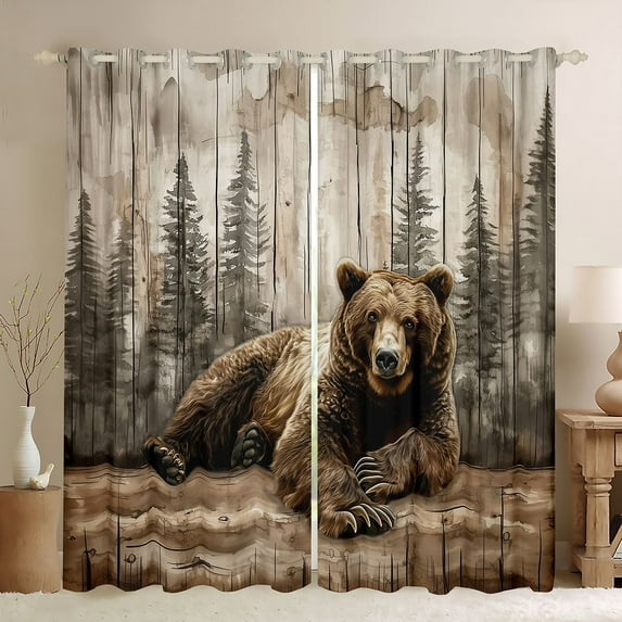 Feelyou 3D Wildlife Bear Curtains Pack of 2 (42x84 Each) for Teens, Rustic Jungle Animal Curtains Blackout, Farmhouse Cabin Bedroom Curtains, Window Curtains Bedroom Decor