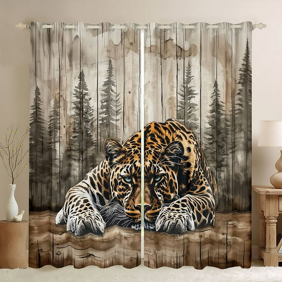 Feelyou 3D Wildlife Leopard Curtains Pack of 2 (42x84 Each) for Teens, Rustic Cheetah Animal Curtains Blackout, Farmhouse Cabin Bedroom Curtains, Living Room Curtains Decor