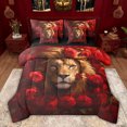thumbnail image 1 of Feelyou 3D Wildlife Lion Bedding Comforter Set 7 Pieces, Red Rose Flower Full Bedding Set, Couple Lover Men Women Reversible Fitted Sheet Flat Sheet, Lightweight Room Decor, 1 of 8