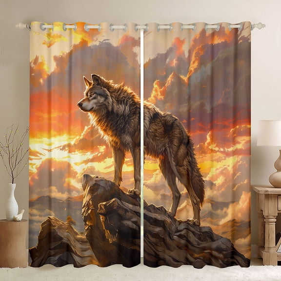 Feelyou 3D Wolf Animal Blackout Curtains Set of 2 (52x84 Each), Rustic Window Curtains