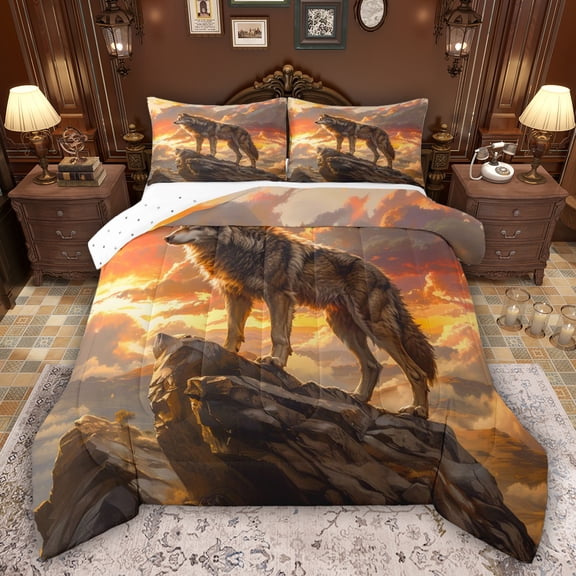 Feelyou 3D Wolf Animal Twin Comforter Sets, Rustic Farmhouse Bedding Set, 2 Pieces