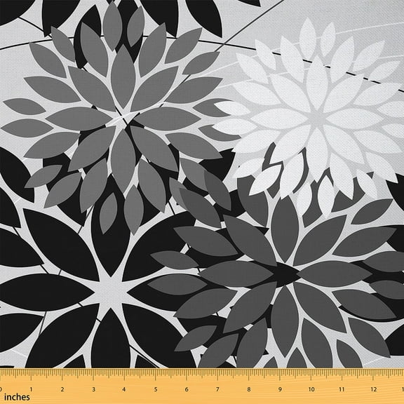 Feelyou Abstract Floral Flower Fabric by the Yard 1 Yard, Grey Black Sewing Fabric, Chic Minimalst Home Decor Fabric by the Yard, Ultra Soft Home Decor
