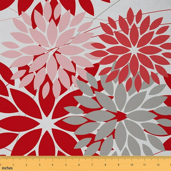 Feelyou Abstract Floral Flower Fabric by the Yard 1 Yard, Red Pink Room Decor Fabric by the Yard, Chic Minimalst Fabric for Sewing, Microfiber Bedroom Decor