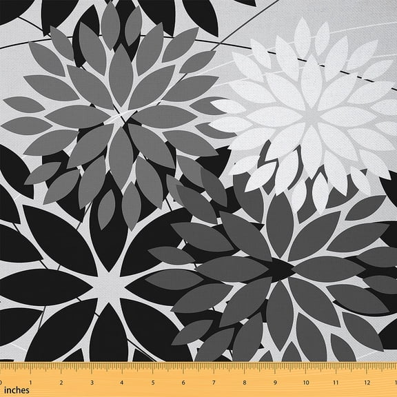 Feelyou Abstract Floral Flower Fabric by the Yard 2 Yards, Grey Black Home Decor Fabric by the Yard, Chic Minimalst Sewing Fabric, Ultra Soft Home Decor