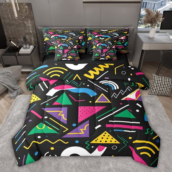 Feelyou Abstract Lines Twin Bedding Sets 7pcs, Fashion Memphis Stripes Comforter Set