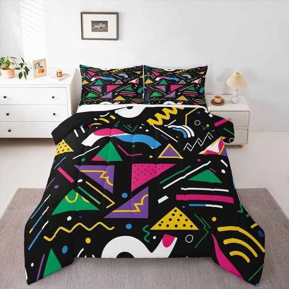 Feelyou Abstract Lines Twin Comforter Sets, Fashion Memphis Stripes Bedding Set, 2-Piece