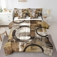 thumbnail image 1 of Feelyou Adult Abstract Geometric Bedding Comforter Set 7 Pieces, Mid Century Minimalism Full Bedding Set, Brown Stripes Circle Reversible Fitted Sheet Flat Sheet, Microfiber Bedroom Decor, 1 of 7