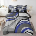 thumbnail image 1 of Feelyou Adult Abstract Geometric Bedding Comforter Set 7 Pieces, Mid Century Minimalism Full Bedding Set, Grey Blue Stripes Reversible Fitted Sheet Flat Sheet, Microfiber Bedroom Decor, 1 of 7