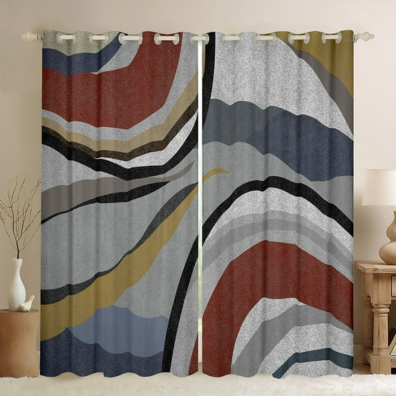 Feelyou Adult Abstract Geometric Blackout Curtains Set of 2 (52x84 Each), Mid Century Minimalism Window Curtains, Grey Red Yellow Curtains and Drapes, Black Out Curtains Decor