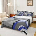 thumbnail image 1 of Feelyou Adult Abstract Geometric Full Size Sheets, Mid Century Minimalism Bed Sheets, Grey Blue Stripes Sheet Sets, Microfiber Bedroom Decor, 4 Pieces, 1 of 7