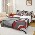 thumbnail image 1 of Feelyou Adult Abstract Geometric Queen Sheet Sets, Mid Century Minimalism Flat Sheet, Grey Red Stripes Queen Fitted Sheet, Luxury Bedroom Decor, 4 Pieces, 1 of 7