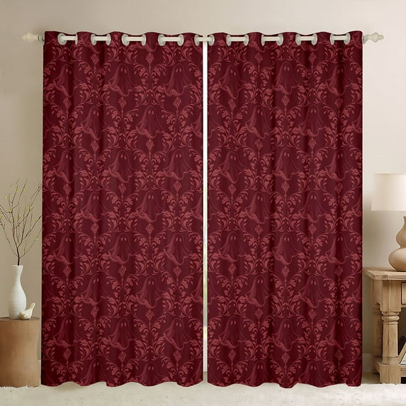 Feelyou Adult Boho Damask Black Out Curtains, Maroon Ghost Curtains Pack of 2 (42x63 Each)