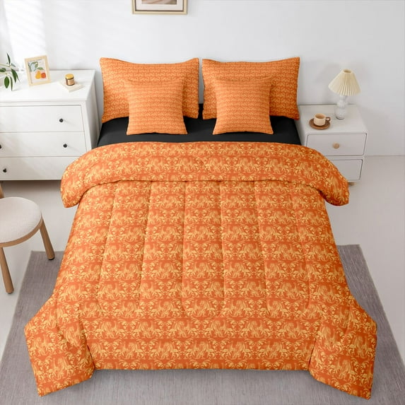 Feelyou Adult Boho Dragon Bedding Comforter Set 7pcs, Damask Flower King Bedding Sets