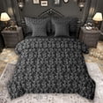 thumbnail image 1 of Feelyou Adult Boho Snake Comforter Set 7pcs, Black Grey Damask Flower Full Bedding Set, 1 of 8