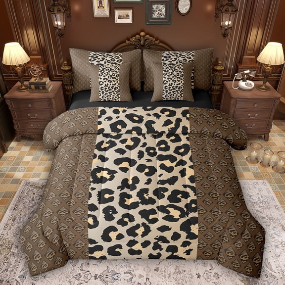 Feelyou Adult Cheetah Print Bedding Comforter Set 7pcs, Leopard Animal King Bedding Sets