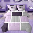 thumbnail image 1 of Feelyou Adult Chic Plaid Bedding Comforter Set 7pcs, Fashion Artwork Buffalo King Bedding Sets, Purple Grey Abstract Ombre Reversible Bed Sheets, Luxury Bedroom Decor, 1 of 7