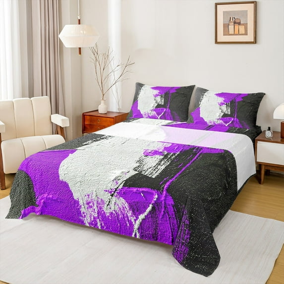 Feelyou Adult Modern Stripes Twin Sheet Sets, Black Purple Geometric Twin Fitted Sheet, Abstract Stripe Ombre Flat Sheet, Super Cozy Room Decor, 3 Pieces