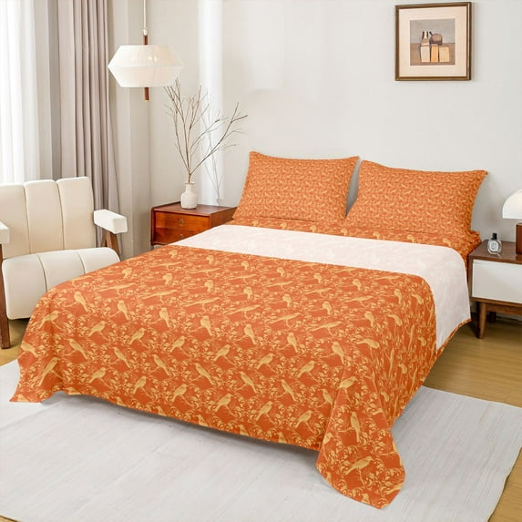 Feelyou Adult Western Damask Full Size Sheets, Orange Crow Animal Bed Sheets, 4 Pieces