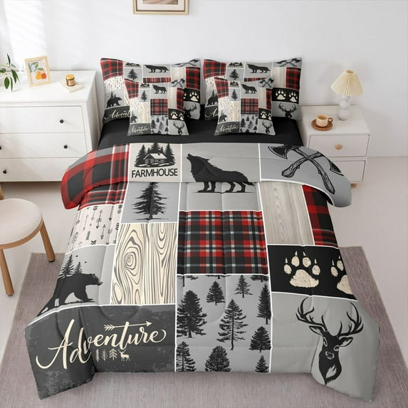 Feelyou Adventure Bedding Comforter Set 7pcs, Lodge Cabin King Bedding Sets