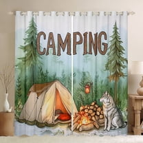 Feelyou Adventure Camping Child Black Out Curtains, Cartoon Wildlife Wolf Curtains Pack of 2 (42x63 Each), Rustic Farmhouse Bedroom Curtains, Curtains and Drapes Room Decor