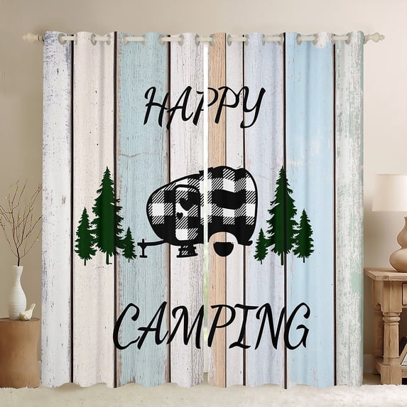 Feelyou Adventure Camping Kids Black Out Curtains, Rustic Wooden Plank Curtains Pack of 2 (42x63 Each), Countryside Style Bedroom Curtains, Blackout Curtains Room Decor