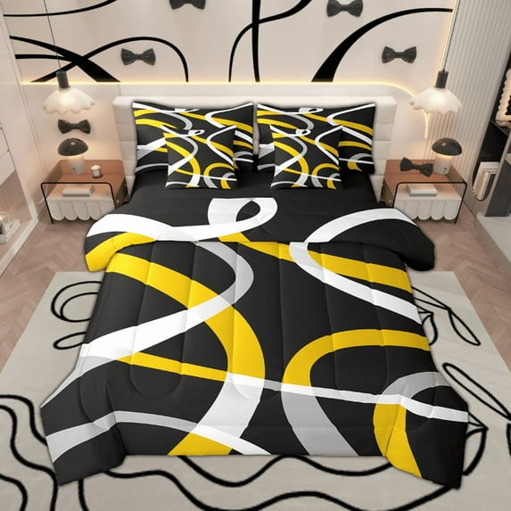 Feelyou Aesthetic Abstract Art Bedding Comforter Set 7pcs, Contemporary Geometric King Bedding Sets, Orange Gray White Black Bed Sheets