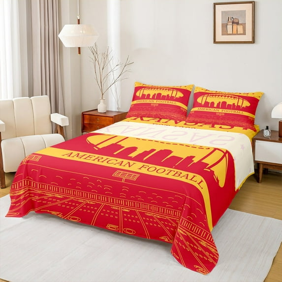 Feelyou American Football Full Size Sheets for Kids Teens, Kansas Print Bed Sheets, Sport Theme Sheet Sets, Boys Room Decor