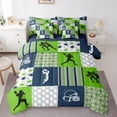 thumbnail image 1 of Feelyou American Rugby Bedding Comforter Set 7pcs for Kids, Green Blue Buffalo Geometric Queen Bedding Sets, Sport Player Reversible Queen Sheet Sets, Ultra Soft Home Decor, 1 of 7