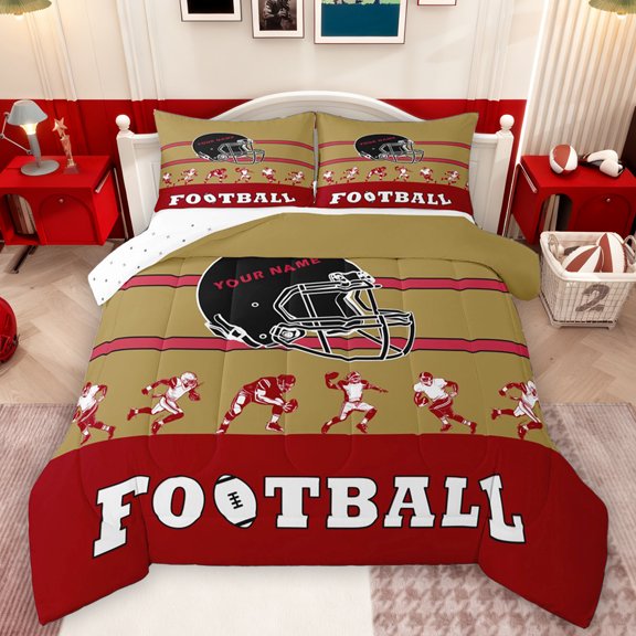 Feelyou American Sports Lover Bedding Comforter Set, Est Sleep Football Twin Comforter Sets, Peru Red Abstract Line Reversible Bedding Set, Luxury Bedroom Decor, 2 Pieces